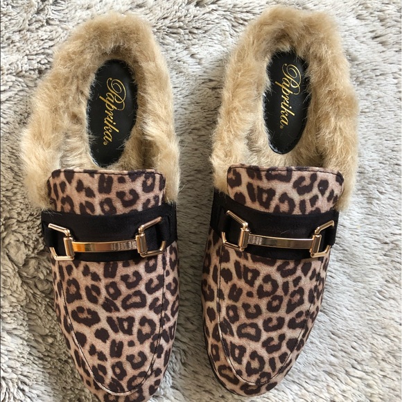 Shoes | Cheetah Gold Tone Horsebit Furry Backless Slip On | Poshmark